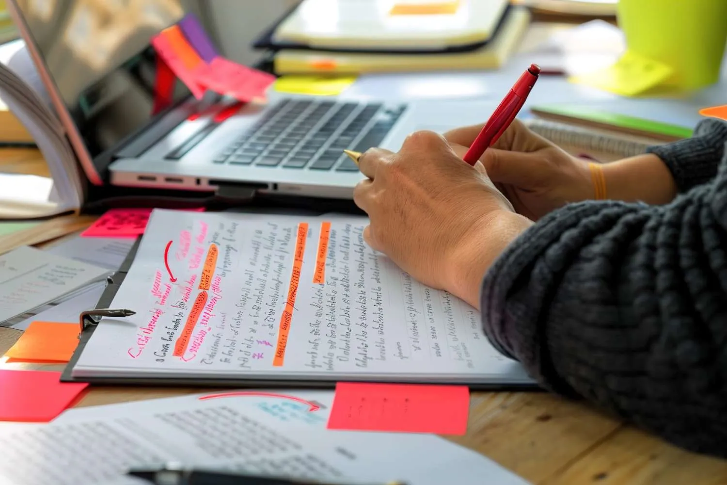 editor-marking-corrections-printed-manuscript-red-pen-postit-notes-hand canadianghostwriters