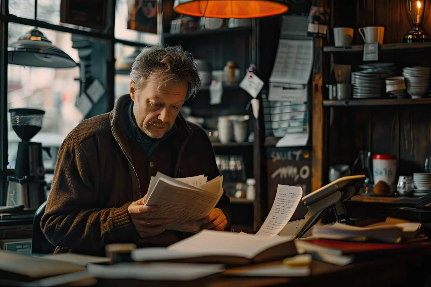 pensive-cafe-owner-reading-going-through-paperwork-reading-reports-after-working-hours canadianghostwriters