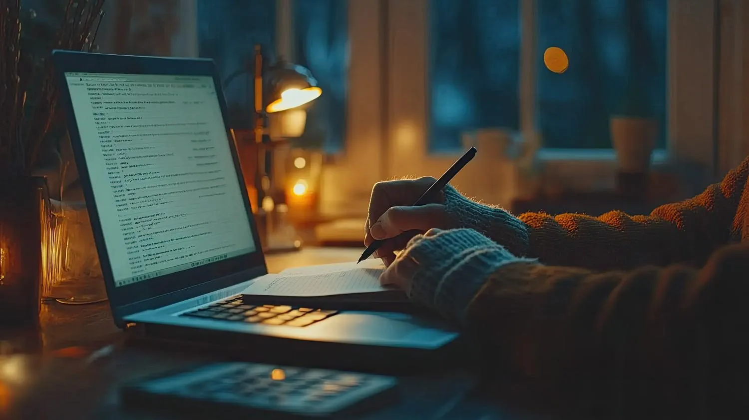 person-working-laptop-night-writing-notes-notebook canadianghostwriters