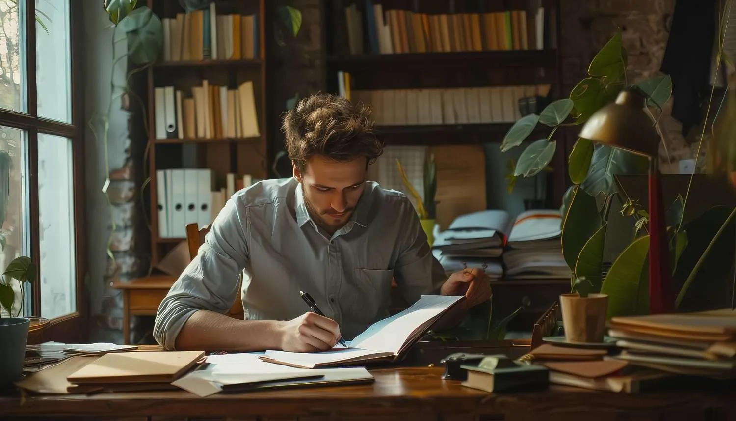 man-is-sitting-desk-with-book-front-him-canadianghostwriters