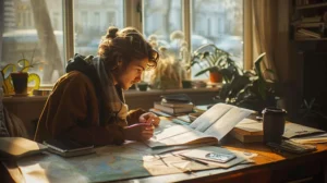 morning-travel-planning-cinematic-documentary-photography-adventure-enthusiast-organizing-winter-trip-home-office-with-maps-soft-light- canadianghostwriters